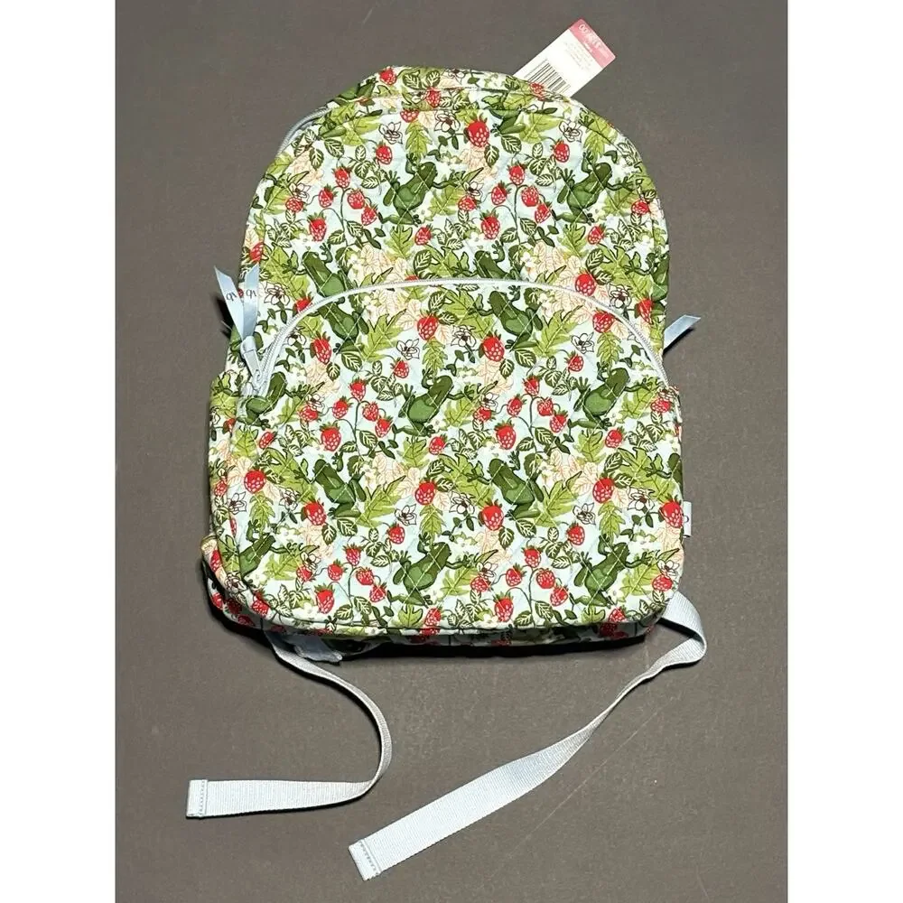 Vera Bradley Frogberry Essential Backpack Book Bag EXACT Frogs Raspberries NWT